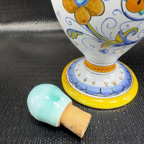 Vintage Hand Made Italian Deruta Pottery Jug Pitcher Decanter Pitcher W Stopper - Picture 8 of 16